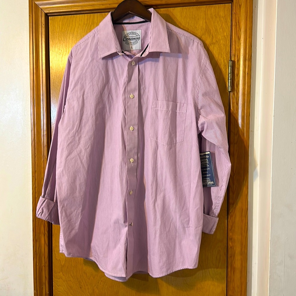 Consensus men shirt Sz large made in Nicaragua color Berry